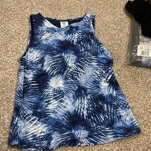 Lands' End Blue and White Tie-Dye Tank Top